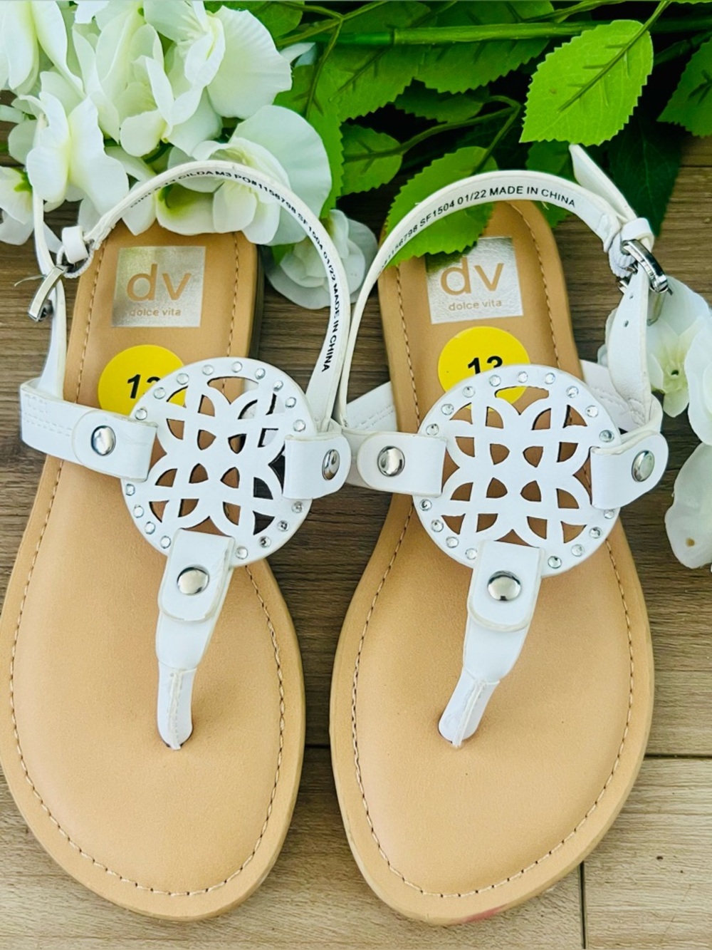 Dolce Vita White Sandals with Silver Stud Accents
